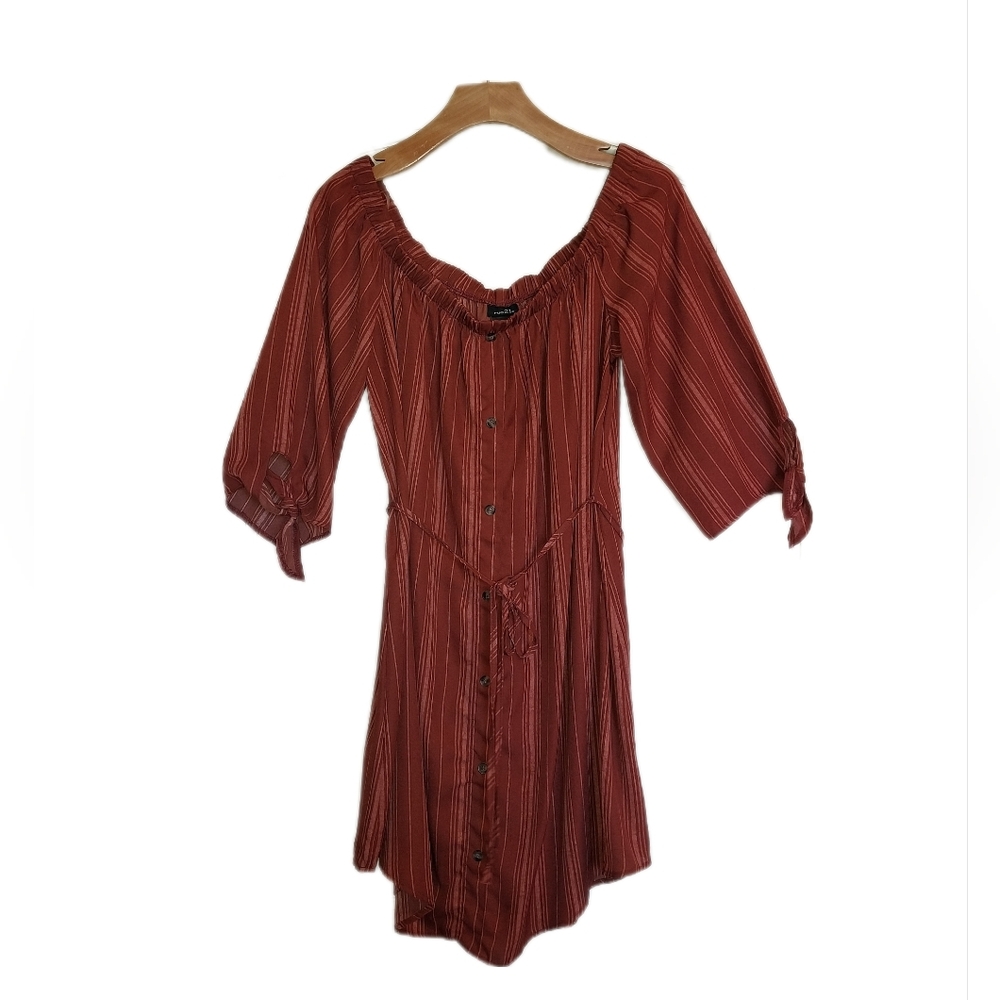 🔴 LAST CHANCE Rue21 Orange Striped Off the Shoulder Shirt Dress
